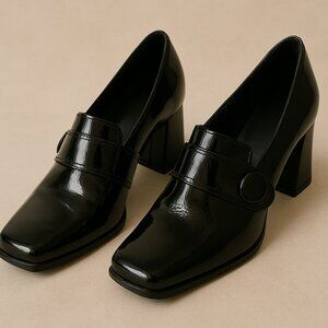 Studio Works Black Patent Mary Jane Heels – Size 7, 2” Block Heel, Retro Square